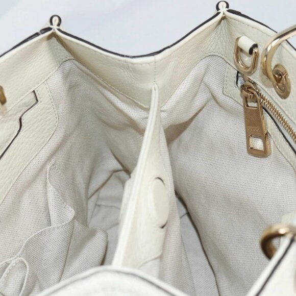 GUCCI Bamboo Hand Bag Leather 2way White Gold 336032 Auth 135213V - Picture 12 of 16